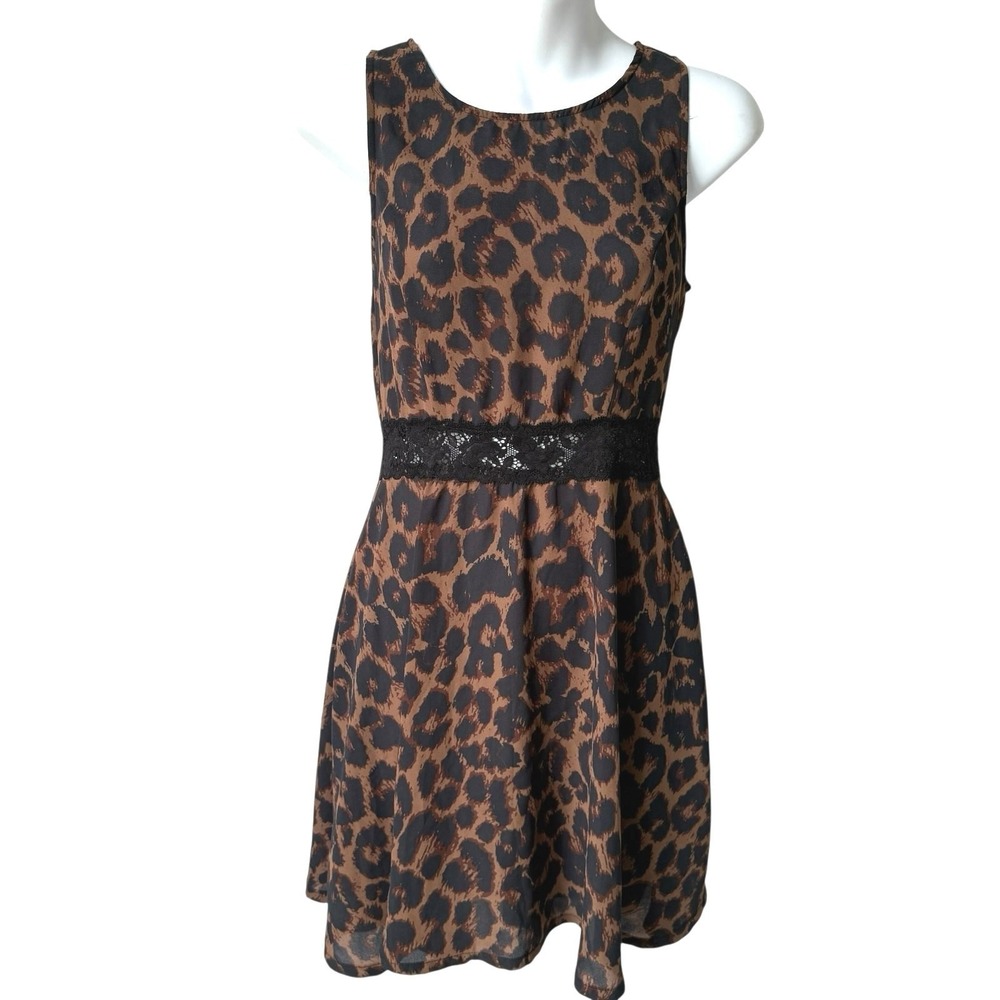 Womens Leopard Sleeveless Mini Dress Medium Lace Mob Wife Italian Glam Animal